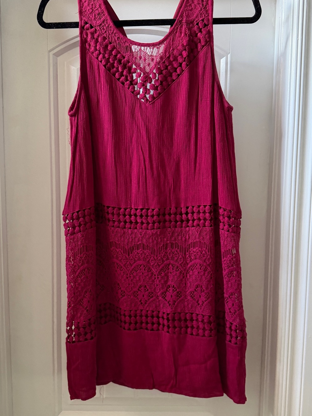 Crimson Crochet Detail Sleeveless Dress